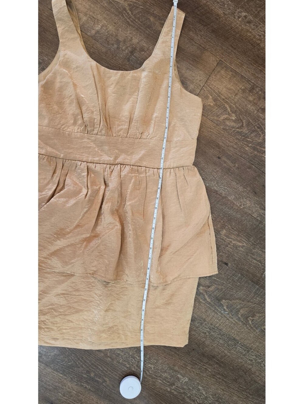 Vintage Forever 21 Metallic Champagne Gold Peplum Mini Dress - Picture 10 of 11